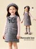 Tongbei 2025 Winter Girls' Sweet Bow Wool Sleeveless Dress