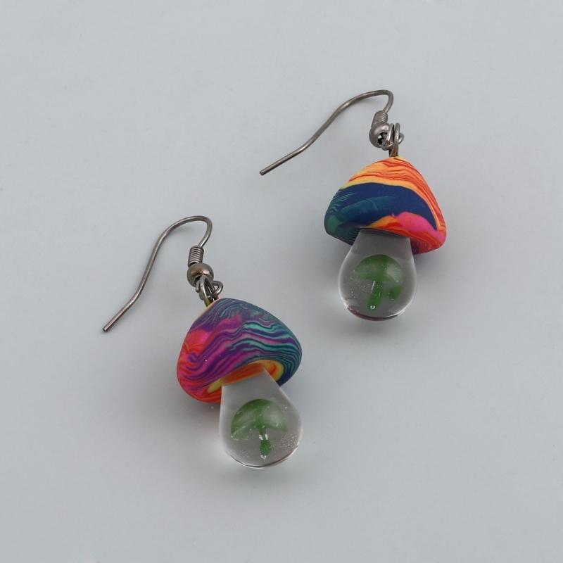 Unique Dangle Earrings Simple Colorful Mushroom Pendant Drop Earrings Statement Jewelry Fashion Small Hoop Earrings