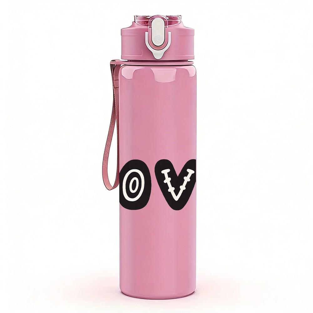 1PC Simple LOVE Bold Letter Print 750ml Color Plastic Sports Water Bottle Leakproof Flip Straw Lid Suitable for Sports Office Home Use
