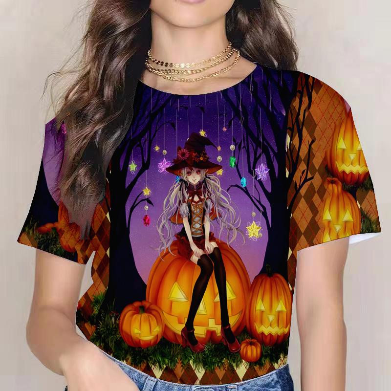 2021 Glad Halloween Dam T-shirt Mode Trendiga Kläder 3d-tryckt Pumpa Miko Polyester Rundhals Bekväm Topp Lös