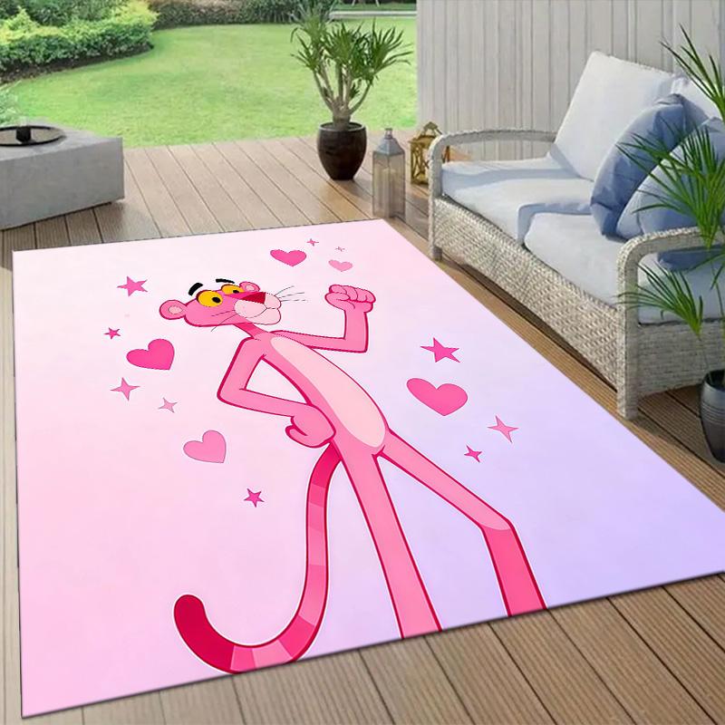 Der rosarote Panther Flanellmuster Quadratischer Teppich, Läufer, Teppich für Wohnzimmer Schlafzimmer Sofa Spielzimmer Dekor, Rutschfeste Fußmatte