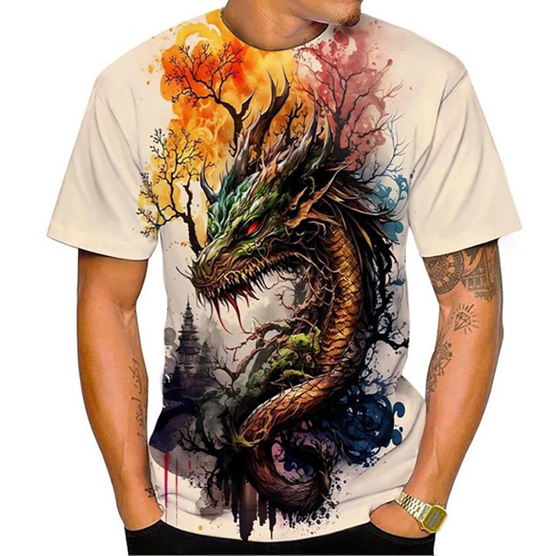 Tricouri cu Imprimeu 3D Floral Dragon Nou Bărbați Femei Modă Gât O Mânecă Scurtă Tricou Supradimensionat Harajuku Y2k Topuri Tricouri Haine Copii