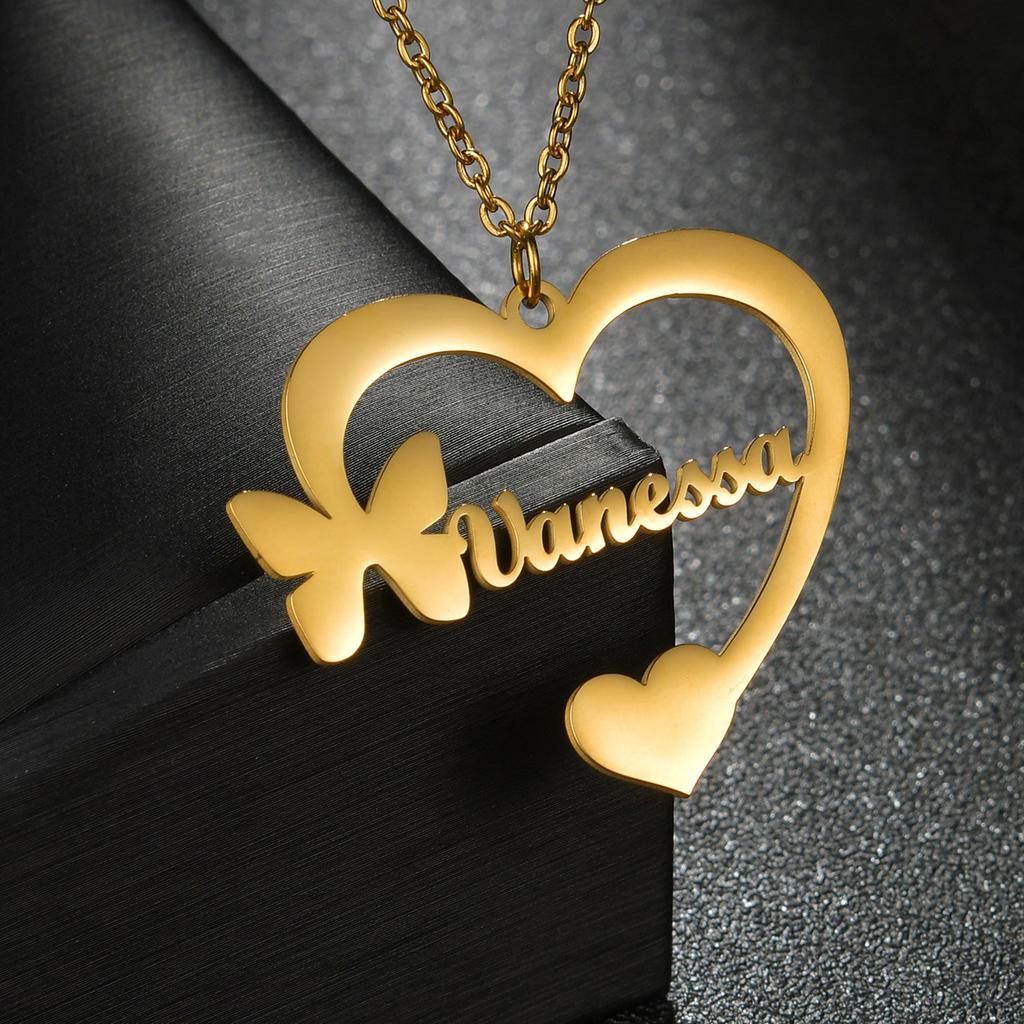 Atoztide Personalized Custom Name Necklace for Women Stainless Steel Heart Brtterfly Letter Choker Chain Pendant Jewelry Gift