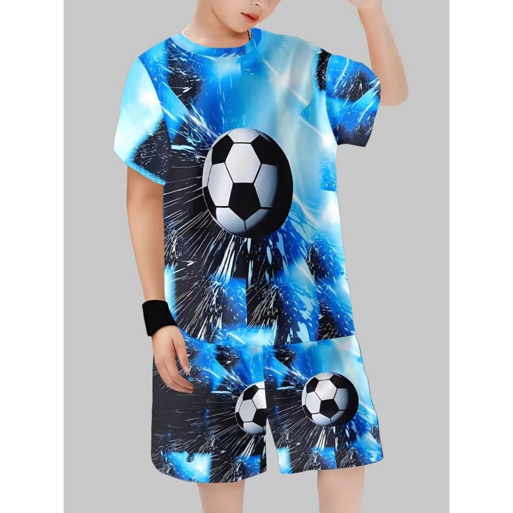 Summer Children's Sports Set Football 3D Print Soccer Jersey Sets for Children Quick-Dry T-Shirt Shorts Children's Clothing