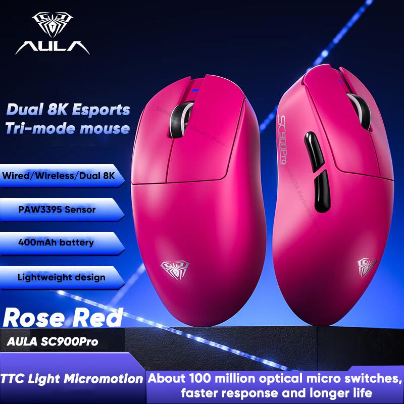 NEW AULA SC900 Tri-mode Gaming Mouse PAW3950 8K 3395 Office E-sports 2.4G Dual Lightweight Ergonomic PC Gaming Accessory