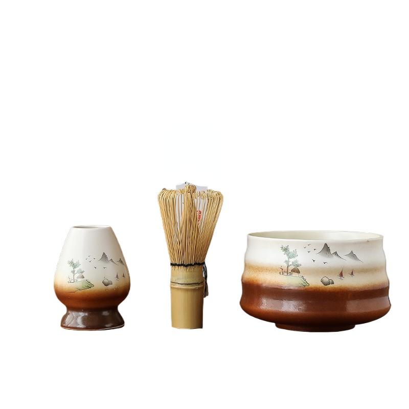 Japanese Matcha Tea Tools Set Hyakumoto Tatebake Tea Brush Matcha Bowl Ceramic Tea Dispensing Equipment