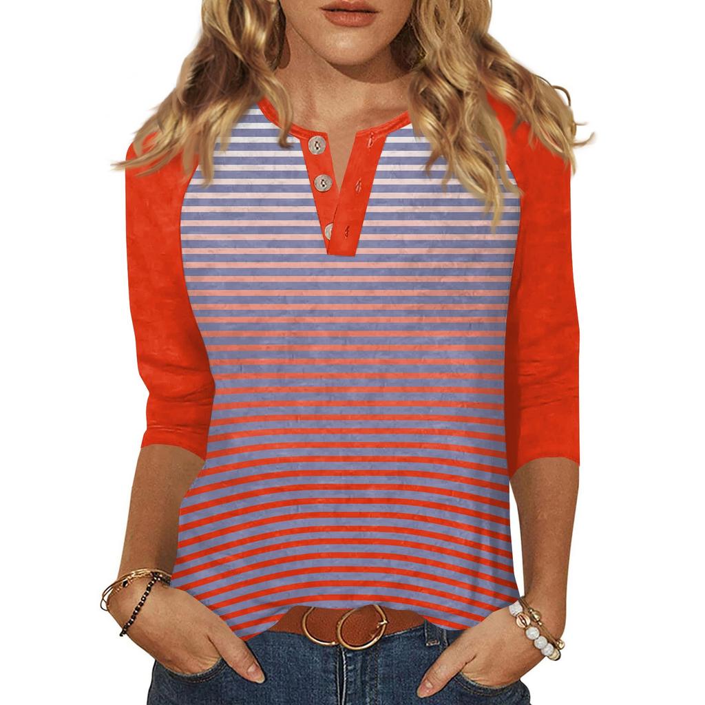 Women's T Shirt Print Button 3/4 Sleeve Daily Weekend Fashion Basic V- Neck Regular Top
