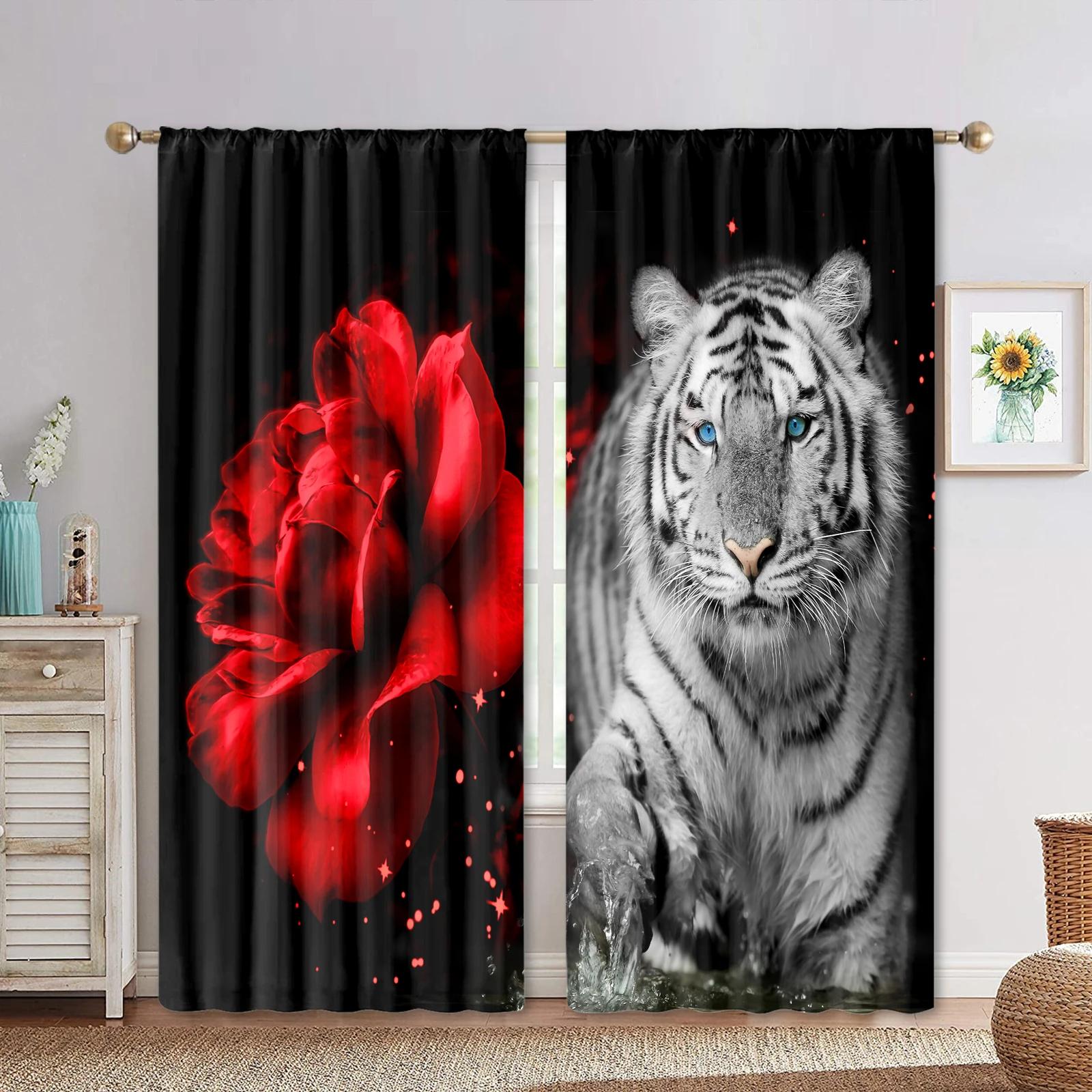 

Новые розы, леопарда, тигра, дикого животного, узор, высокая затемняющая штора для спальни, гостиной, 2 панели, затемняющая штора, новые W55 X H120cm X 2&Grommet Top