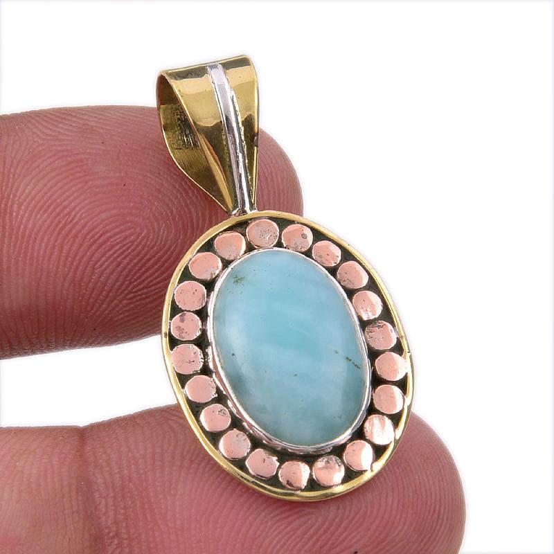 

Natural Amazonite Gemstone 925 Solid Sterling Silver Two Tone Pendant 1.50 u2C21