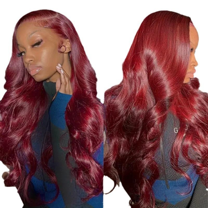 Fashionable Wine Red wig hot sale front lace big wavy long curly wig full head cover