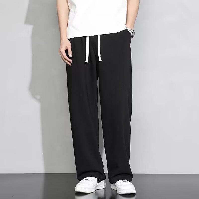 Men's Gray Summer Lightweight Wide-Leg Sweatpants - Casual, Versatile, Loose-Fit Sports Pants