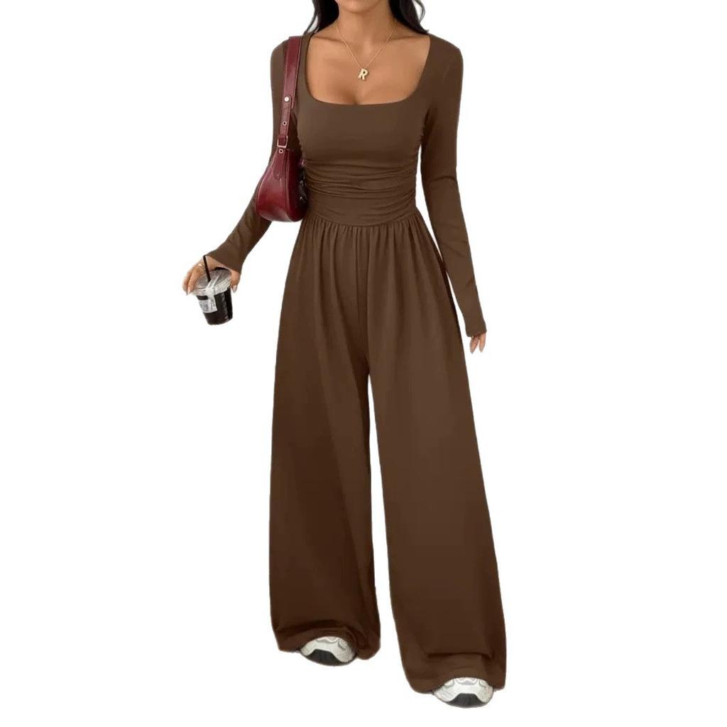 Abbigliamento da donna europeo e americano primavera e autunno Amazon transfrontaliero nuovo stile semplice da donna tinta unita casual manica lunga gamba larga