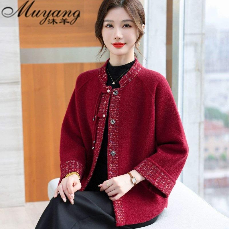 Mom woolen jacket short, new middle-aged and old women's winter double-sided woolen top
