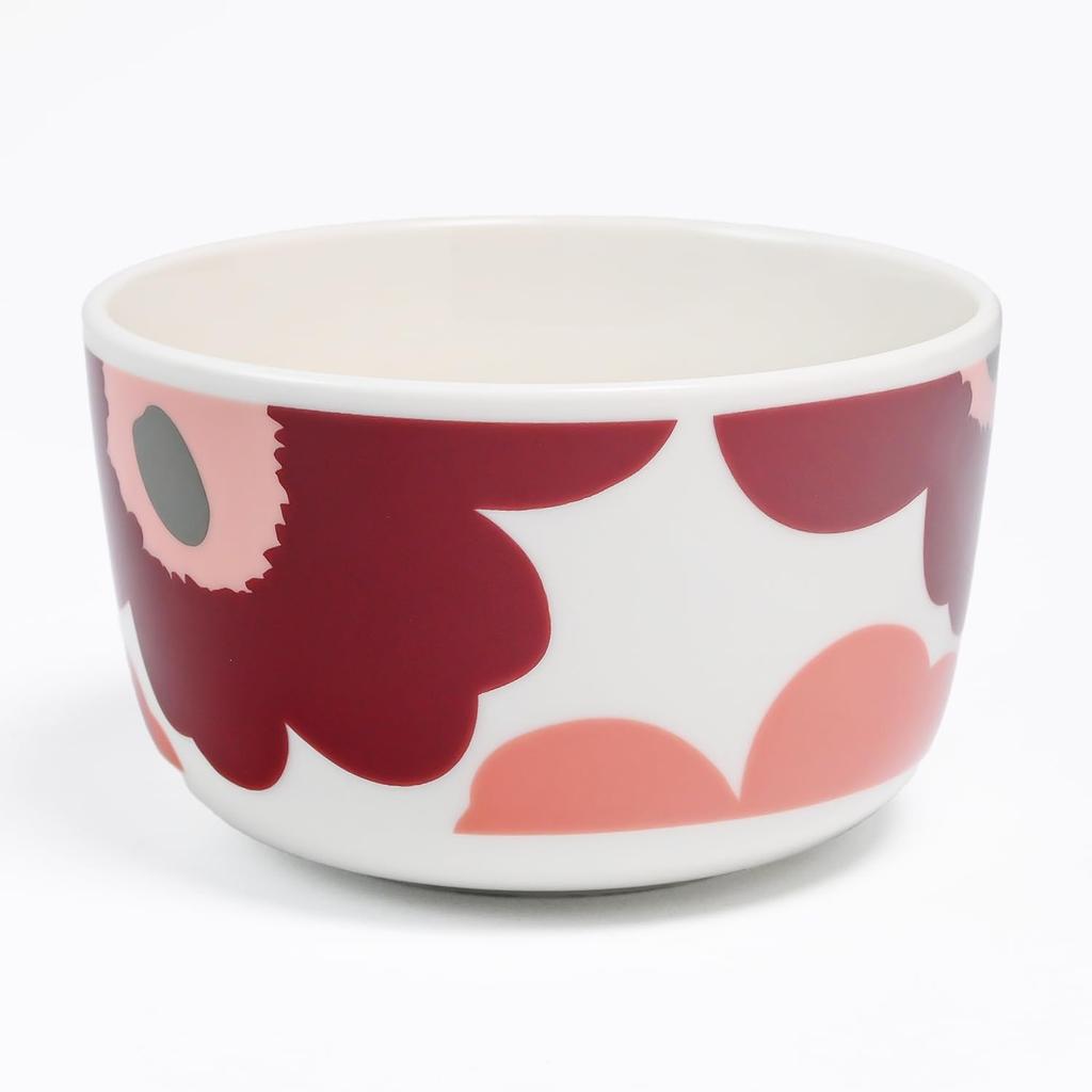 Marimekko Unikko Bowl 250ml x Dark Cherry x Salmon 073703 133 Oiva Unikko Bowl White Red Tableware Nordic Ceramic Dishes Floral Print Kitchen