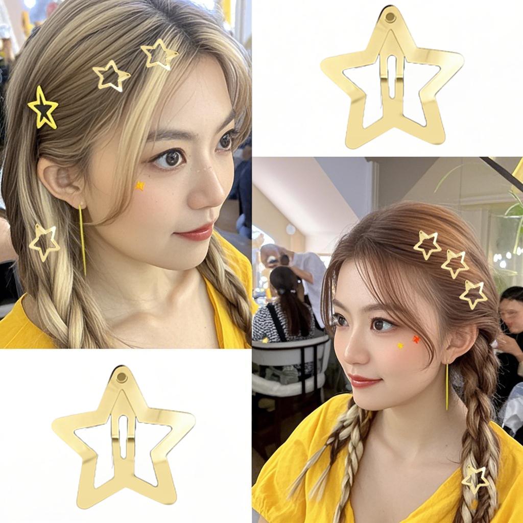 30 Pcs Gold Star Hair Clips 1.2 Inch Vintage Y2K Metal Snap Clips for Women Girl Hollow Punk Hair Accessories