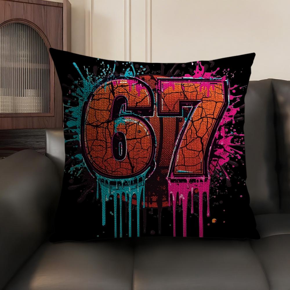 67 Six Seven Cushion Cover Natural Linen Organic Fabric DoubleSided Printing Sofa Home Decor Breathable Environmentally