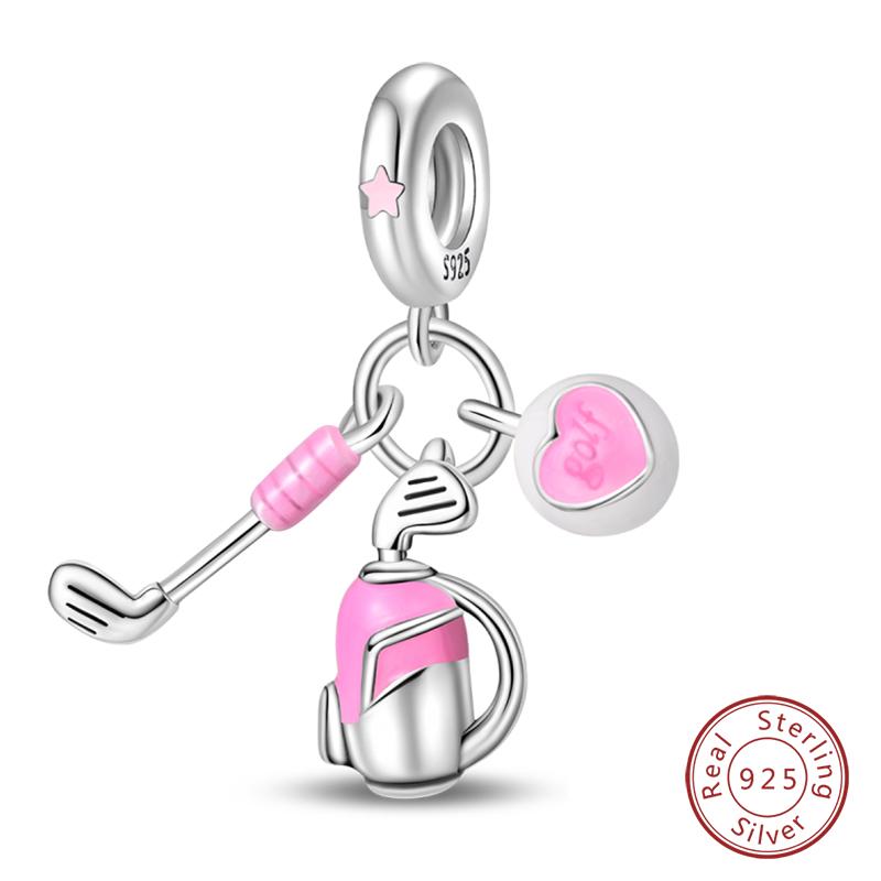 Original 925 Silver Sports Charm Beads Dumbbell Badminton Football Baseball Pendant For Bracelet Jewelry