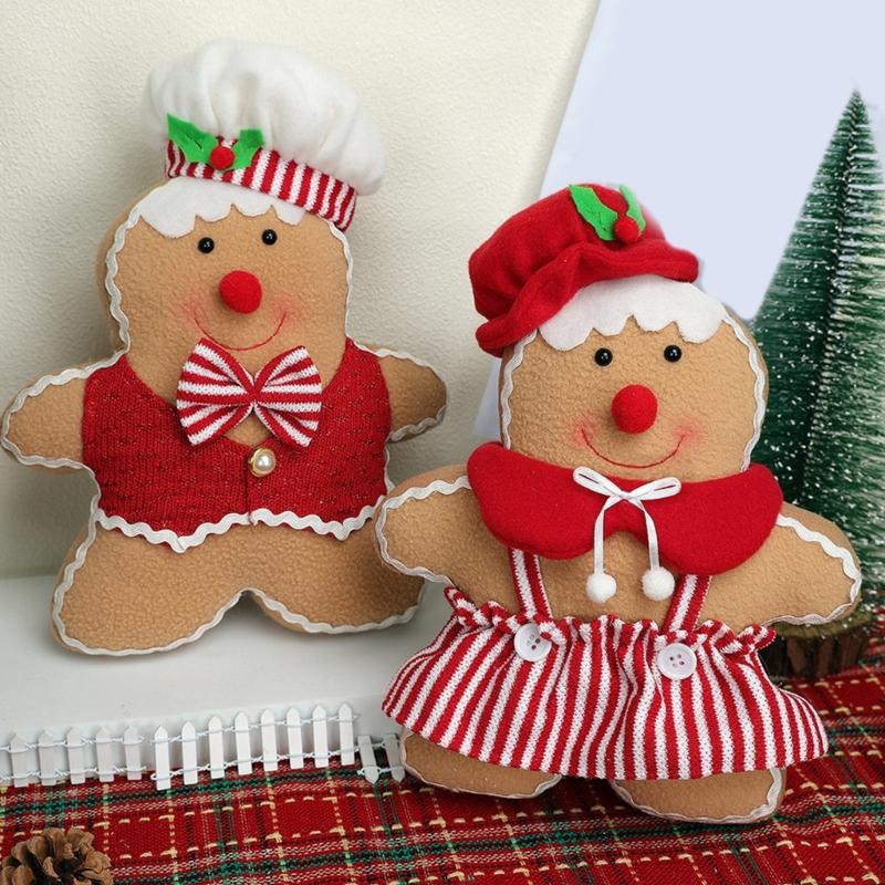 Holiday Polyester Gingerbreads Doll Decorative Pillow With Polyester Filling for Winter Comfort