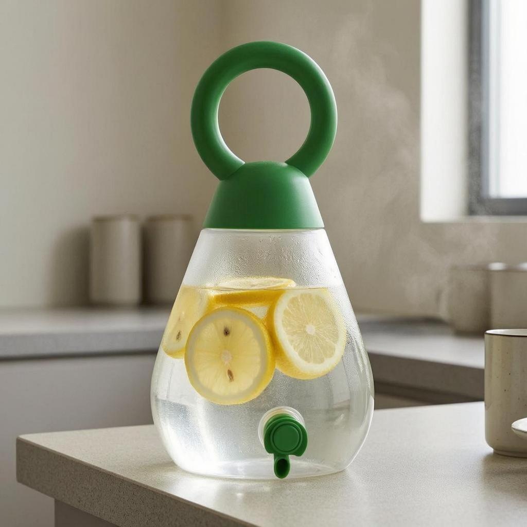 Dispenser Bevande a Goccia Manico Verde Caraffa Trasparente per Tè Freddo con Rubinetto