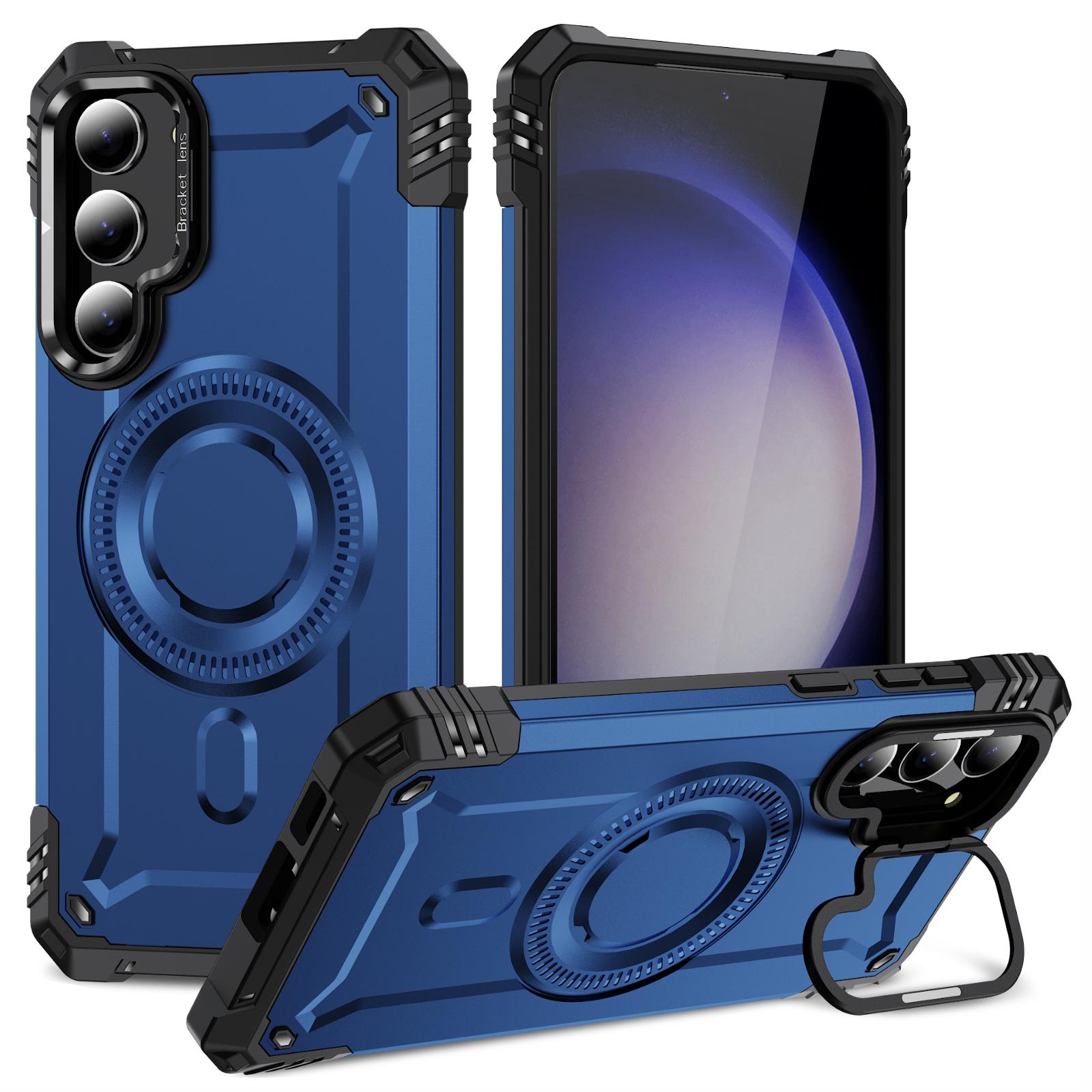 

For Samsung Galaxy S23 Magnetic Case Metal Lens Frame Kickstand PC+TPU Mobile Cover F