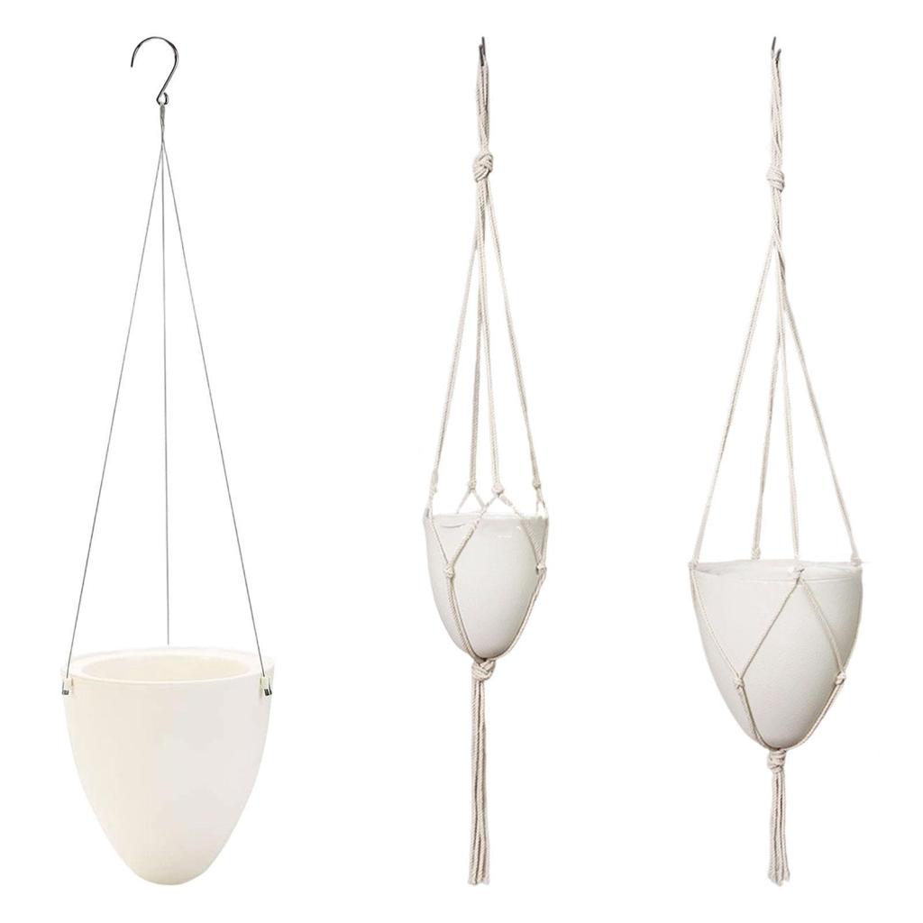 Decorative Self Watering Hanging Plant Pot White ABS Flower Basket with Eggshel Design for Balcony and Indoor Outdoor Garden