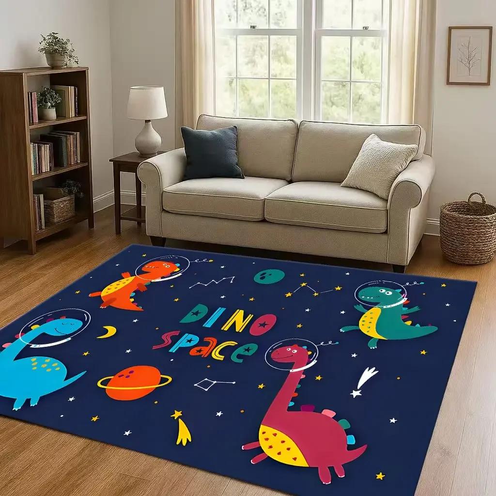 2026 New Space Dinosaur Cartoon Dino Art Living Room Non-Slip Area Rug Carpet for Bedroom Kids Playroom Sofa,Home Decor Doormat