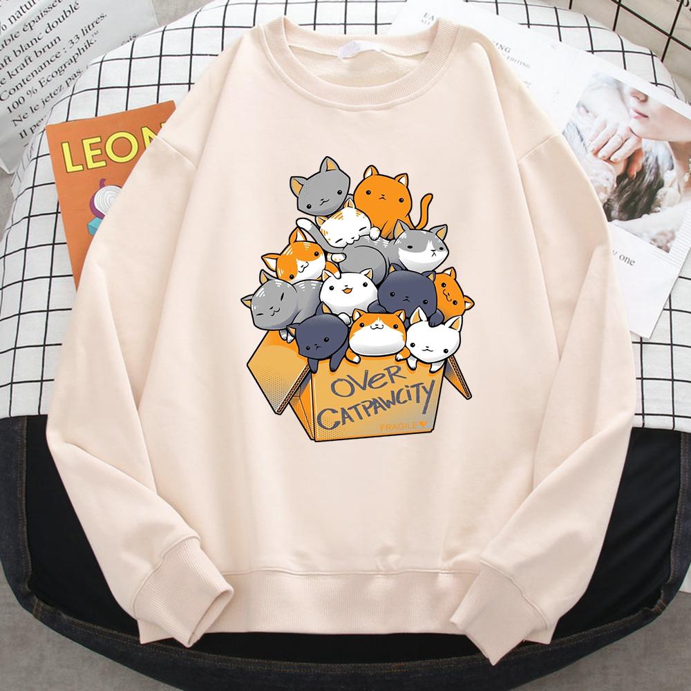 Autumn Casual Woman Pullover Many Cats Gathered In Printing Hoodies Comfortable Sweatshirt Crewneck Loose Female Clothes