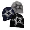 Low MOQ Cuffless Jacquard Acrylic Beanie All Print Y2K Street Hip-hop Fashion Star Pattern Custom Logo Embroidery Travel