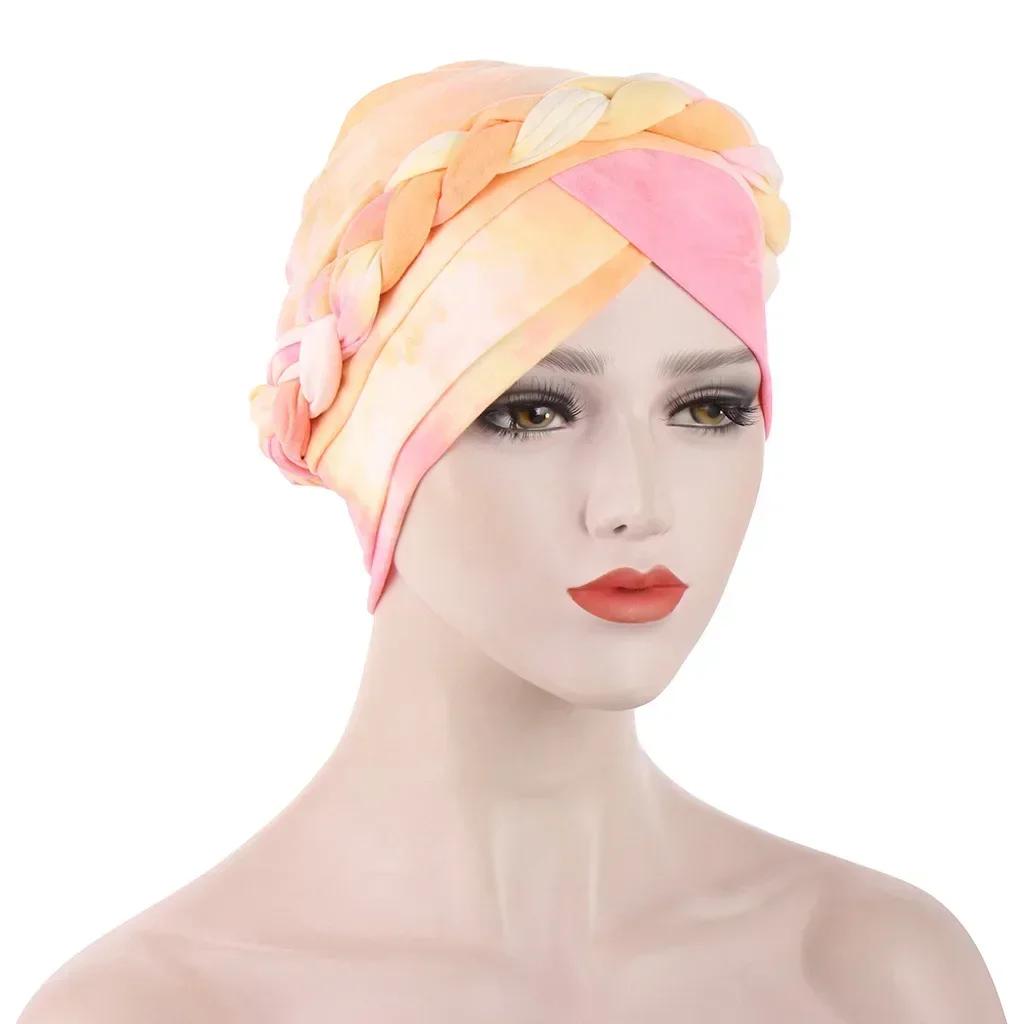 Velour Muslim Women Braid Hijab Turban Chemo Stretch Cap Hair Loss Hat Head Wrap Islamic Bonnet Headwear Beanie Cover