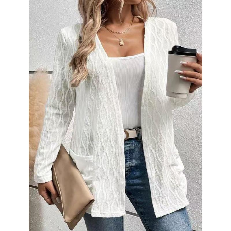 New Spring and Autumn Hollow Out Solid Color Casual Elegant Commuting Knit Long Sleeve Cardigan Jacket for Women