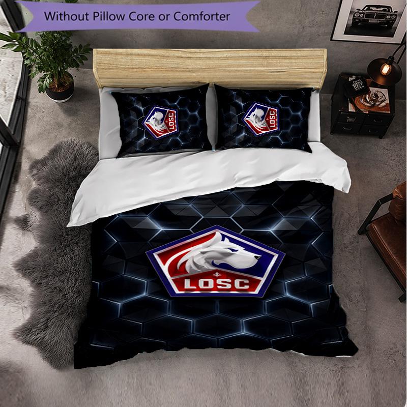 LOSC Lille FC Bettwäsche-Set 3-teilig Bettbezug-Set Dekorative Bettwäsche für Jugendzimmer Heimdekoration
