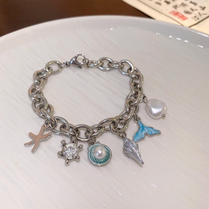 Seaside Vacation Wind Starfish Ocean Series Silver Needle Earrings Summer Personality Temperament Necklace Bracelet Earrings