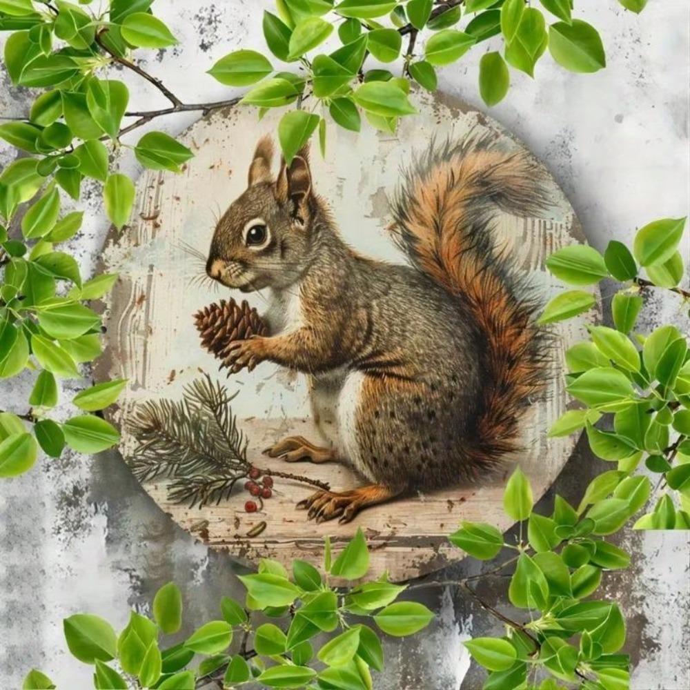 Metal Wall Art Vintage Squirrel Pinecone Rustic Home Decor 8x8 Inch