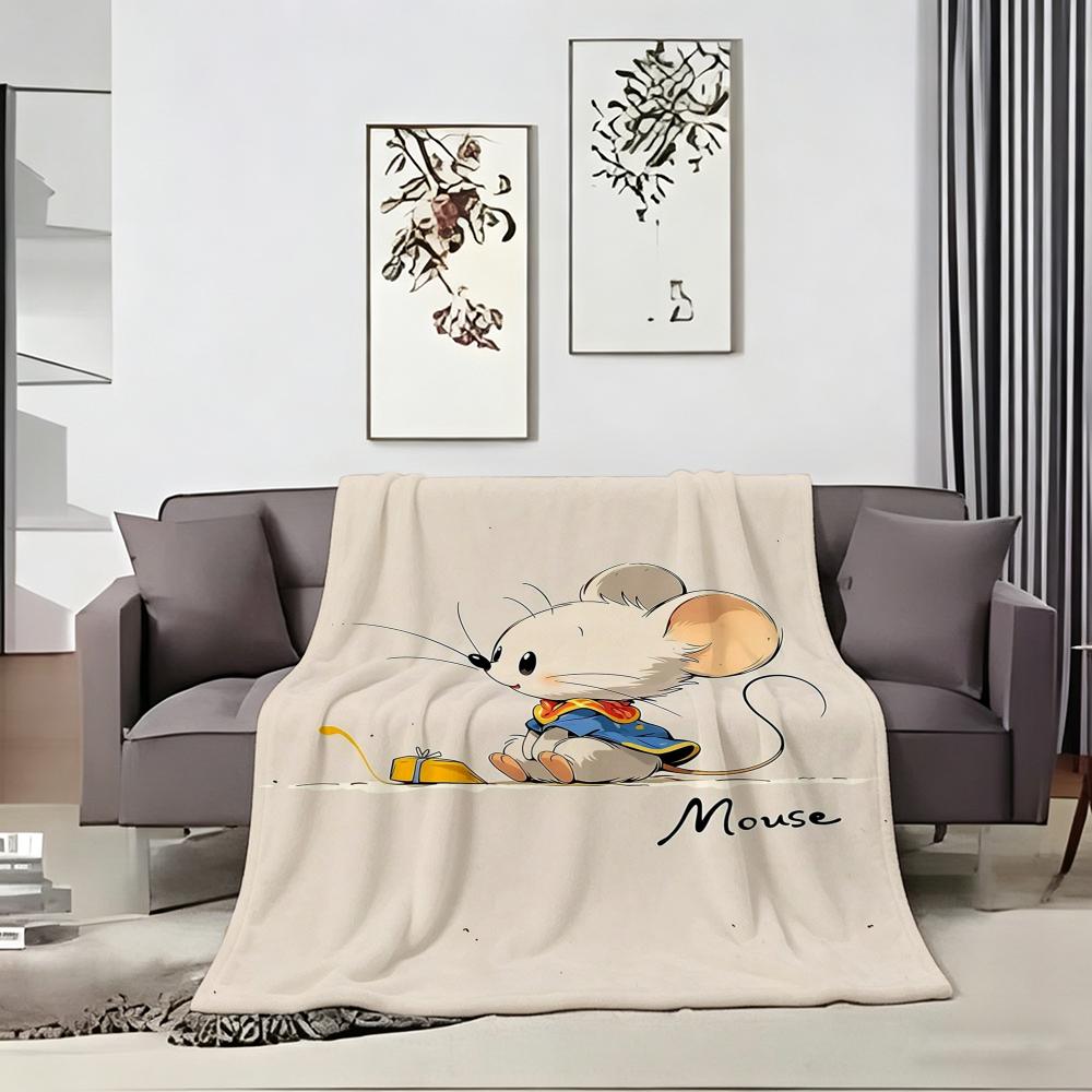 Illustration Cartoon Mouse Throw Lightweight 240G Flannel Blanket Soft Skin-Friendly For Summer Cooling