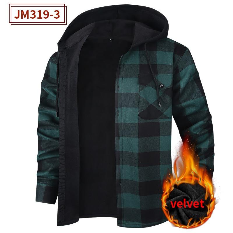 Herren Blaue Karo-Kapuzen-Fleece-gefütterte Warme Winter-Hemdjacke