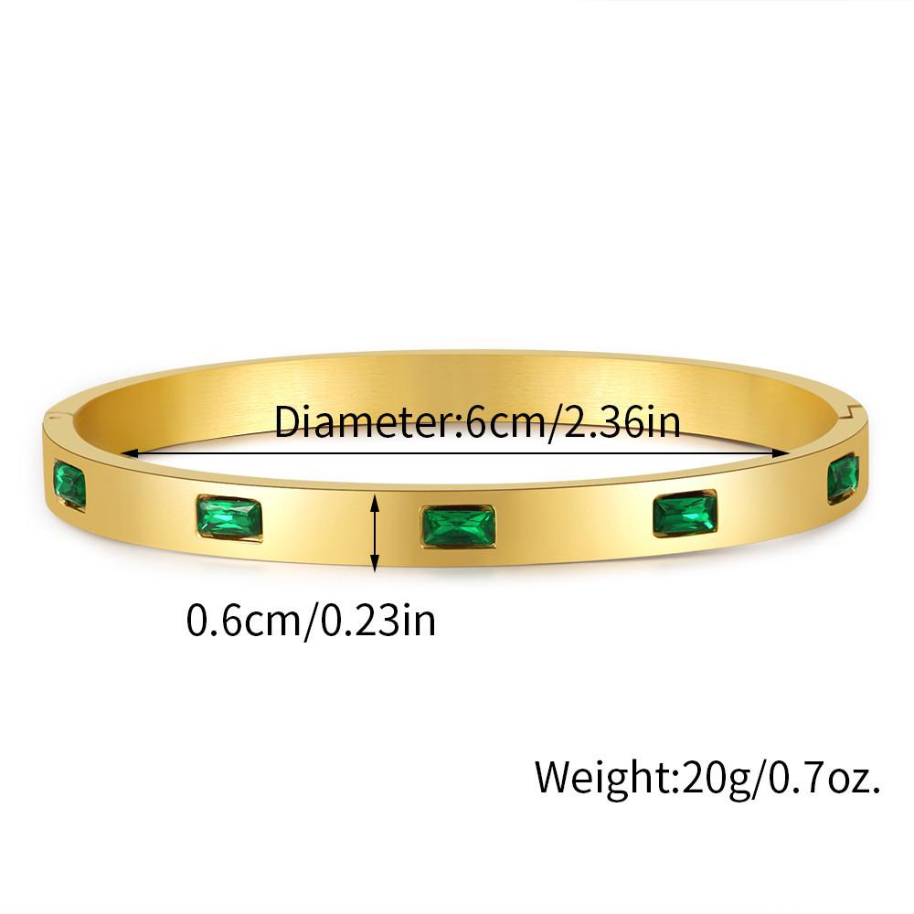 Modern Vintage Titanium Steel Bracelet For Women With Green Zircon For Casual Wear