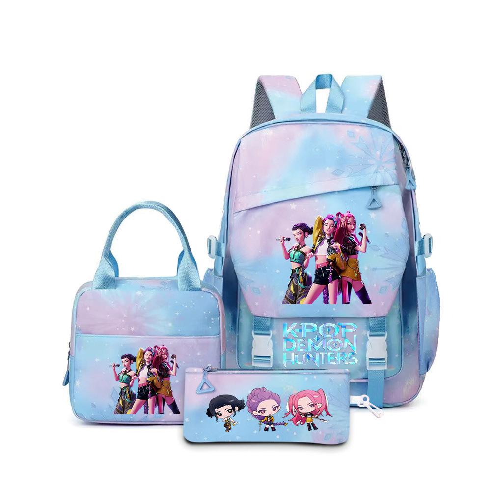 3 Piece School Backpack Set for Students Large Capacity Oxford Cloth Schoolbag with Shoulder Strap and Pencil Case