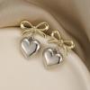 Elegant French Style Heart Pendant Earrings For Women With Alloy Bowknot Design