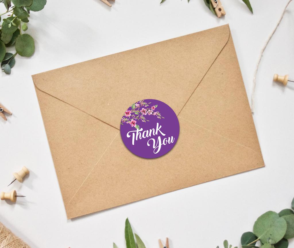 Darling Souvenir Round Blossom Thank You Black Stickers 1.6 inches Envelope Seals-45