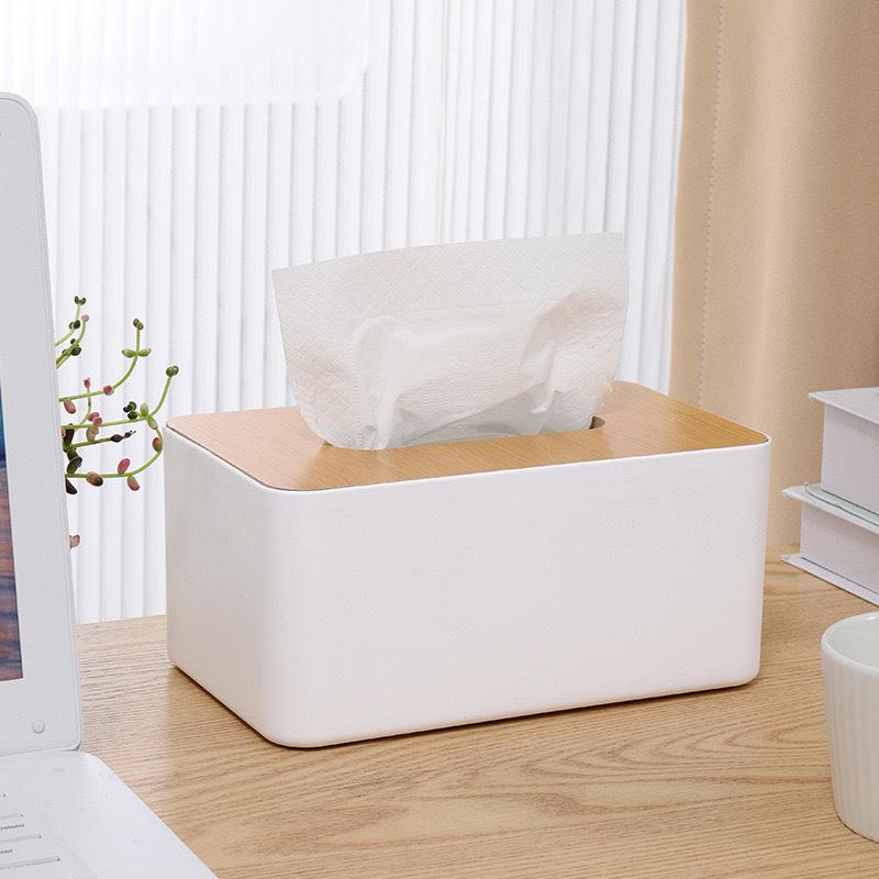 Creatieve massiefhouten tissuebox met verdikte vierkante stofkap voor woonkamer thuis, salontafel, bureaublad opbergbox