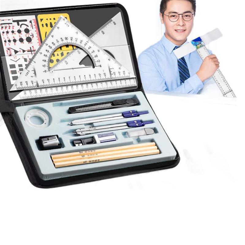 Maschinenbau Zeichenwerkzeugset Professionelles Zeichenpaket CAD-Zeichnung Studenten Schreibwarenset Lineal Zirkel Bleistift