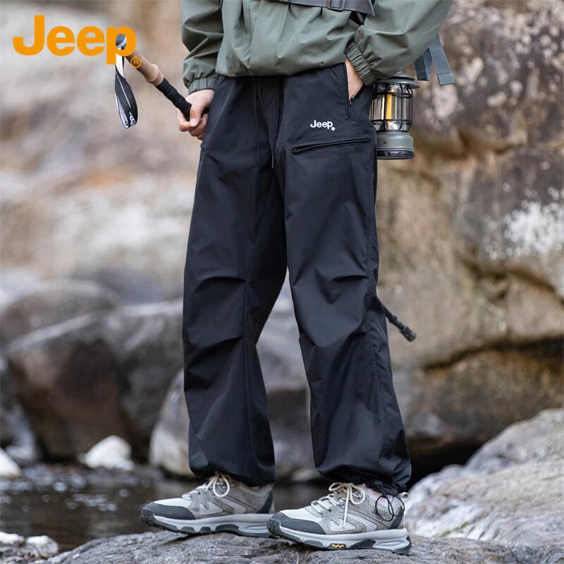 Jeep JEEP Men's Work Pants Autumn Winter Casual Paratrooper Sports Outdoor Trousers Black L