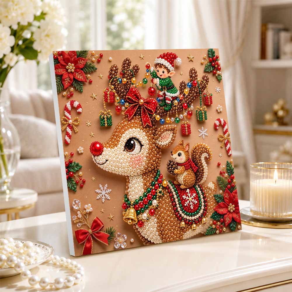 5D DIY Pearl Painting Set Pearl Art Embroidery Christmas Reindeer Animal Cute Elf Squirrel Home Decoration Gift