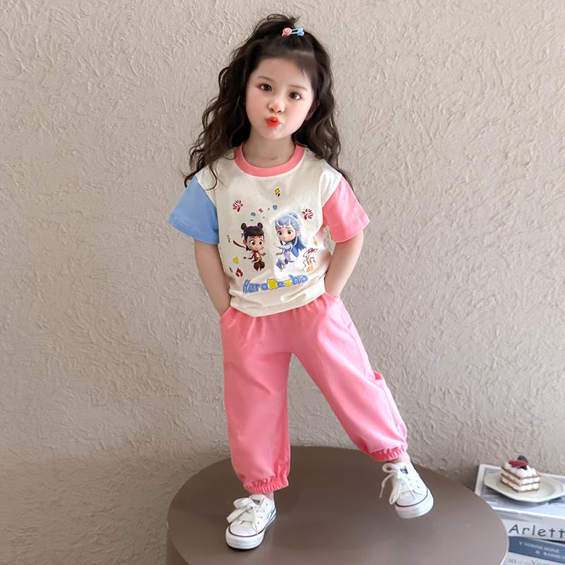 

Summer 2025 Nezha Short-Sleeve Sporty Girls Two-Piece Set 130 cm розовый