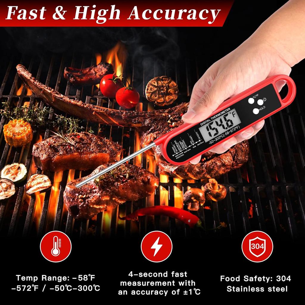 Digital Meat Thermometer for Cooking and Grilling - Instant Read Food Thermometer Strong Magnet and Calibration