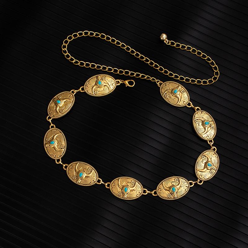 Turquoise Bull Head Waist Chain Vintage Bohemian Waist Seal Dress Waist Ornamental Belt Accessories