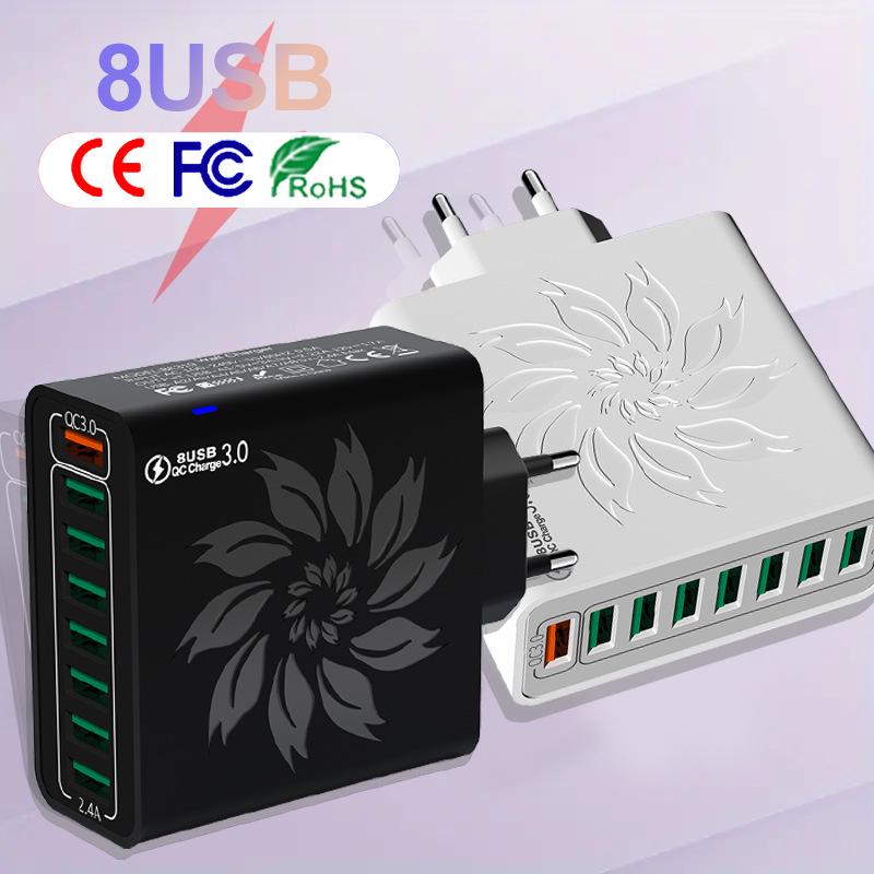8-Port Multi-Device QC3.0 USB Fast Charger for Mobile Phones