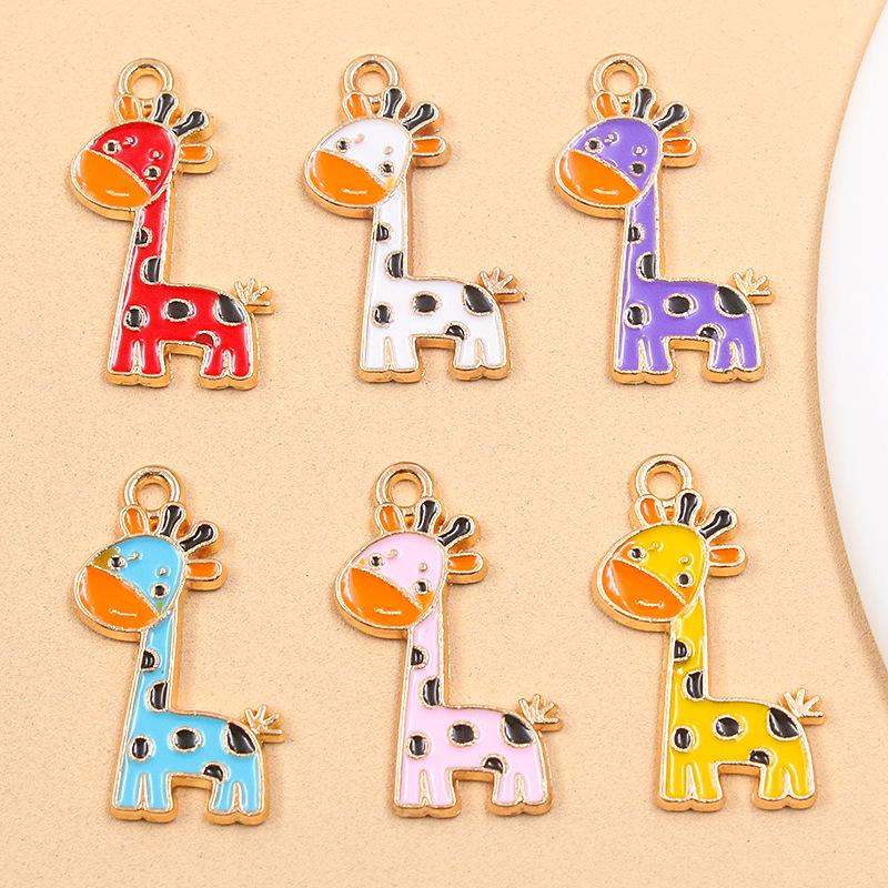6-Color 15x24mm DIY Alloy Jewelry: Cute KC Gold Giraffe Charms with Drip Oil