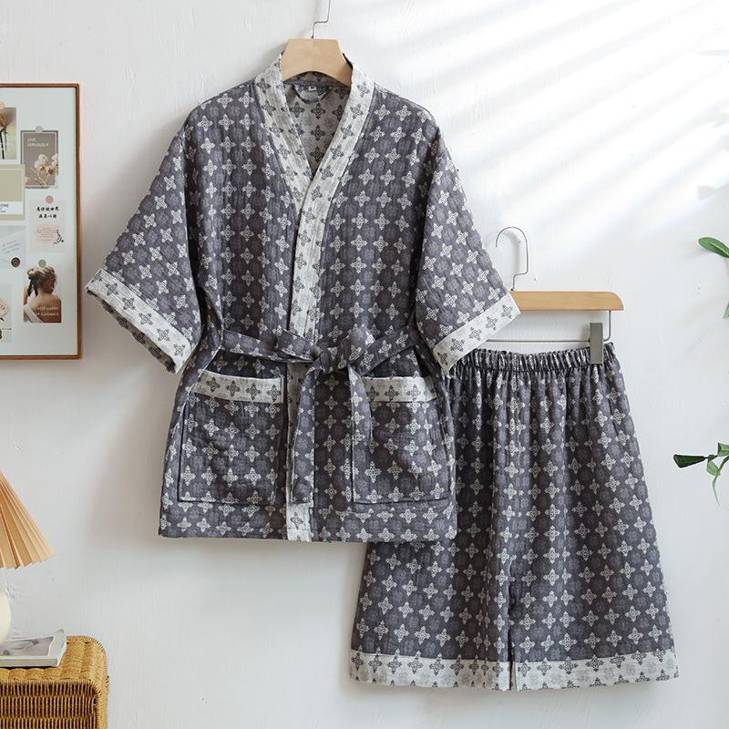 Cotton Double-layer Yarn Jacquard Sweat Steam Clothes Hotel Bathrobe Physiotherapy Clothes with Shorts Pajamas for Women