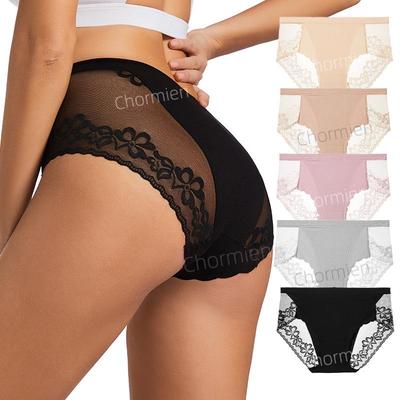 Hochtaillierte Spitze Floral Damen Sexy Slips - Atmungsaktiv, Bequem, Hohles Design